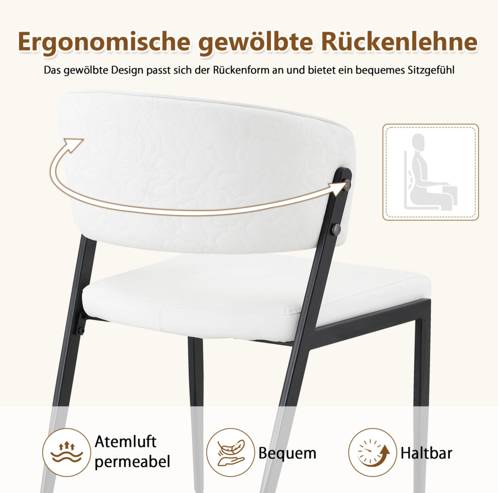 Set di 2 sedie imbottite in PU bianco con struttura in metallo