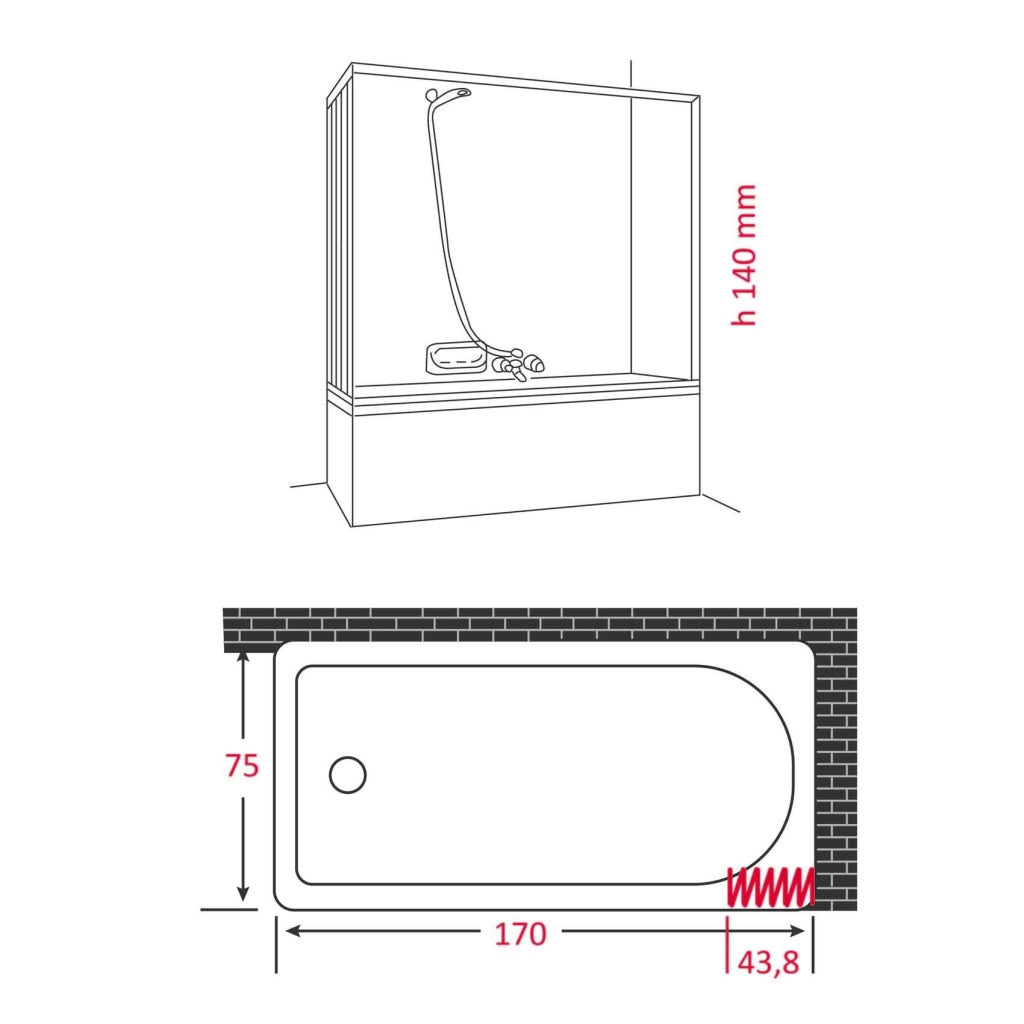 Box Vasca a soffietto a 2 lati (apertura SX corta) cm 75 x 170 - H.140 - con apertura RIDUCIBILE e REVERSIBILE - CR