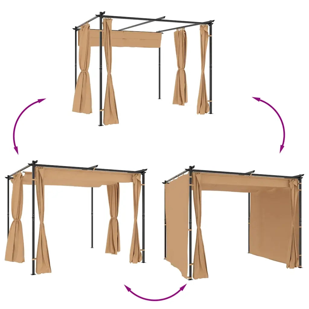Gazebo con Tende 3x3 cm Grigio Talpa in Acciaio 313897