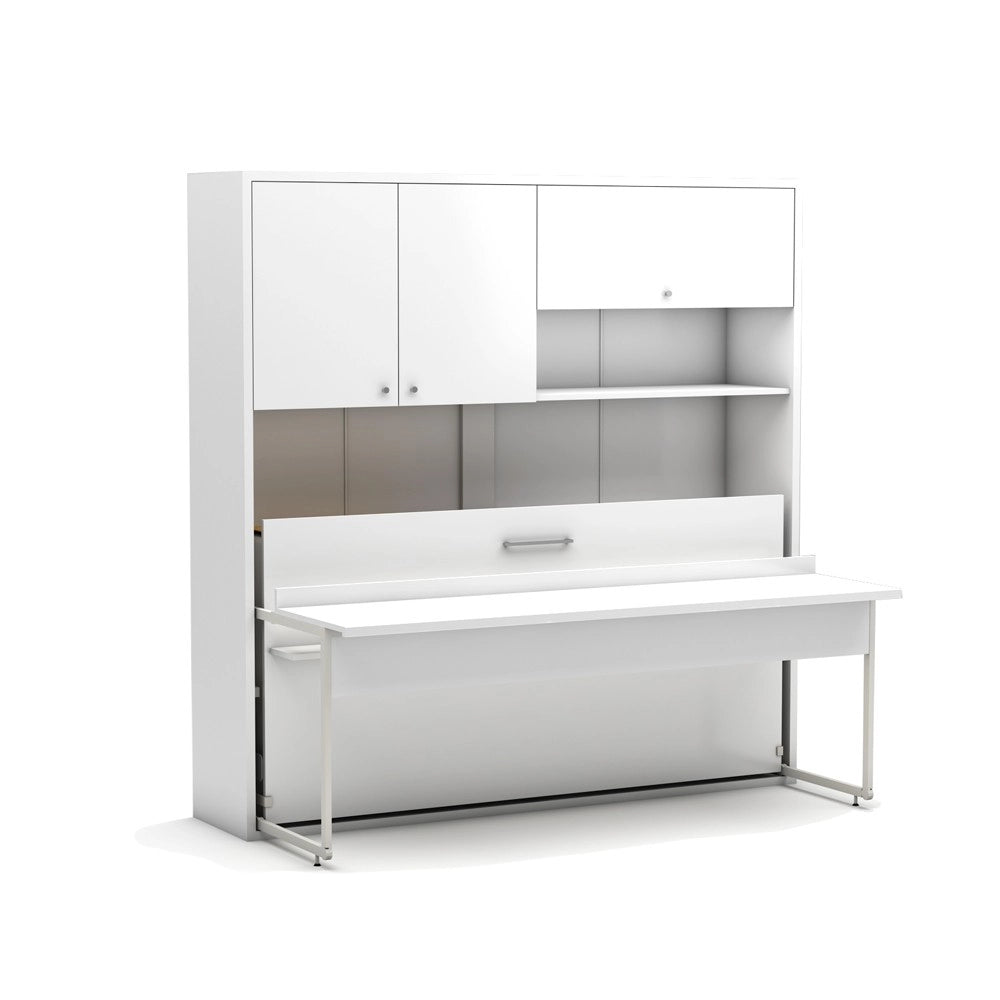 Letto a scomparsa salvaspazio singolo con scrivania estraibile Nitro bianco 207x35x208H