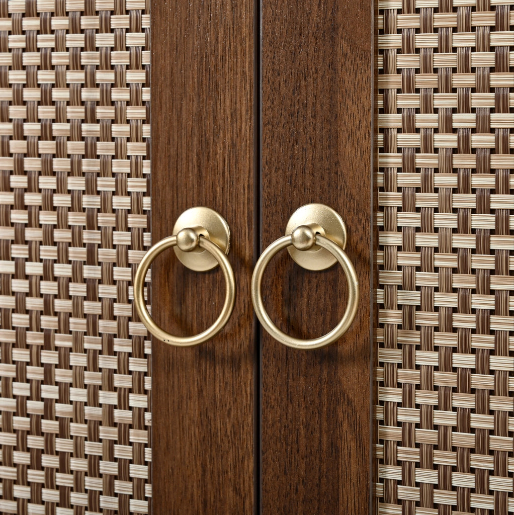 Credenza 80x40x180 cm con ripiani aperti e doppio cassetto in MDF noce