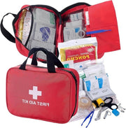 Kit di pronto soccorso completo a 180 pezzi per attività all'aperto, lavoro, casa, viaggi, sport e auto, contenuto in una piccola scatola di emergenza medica.