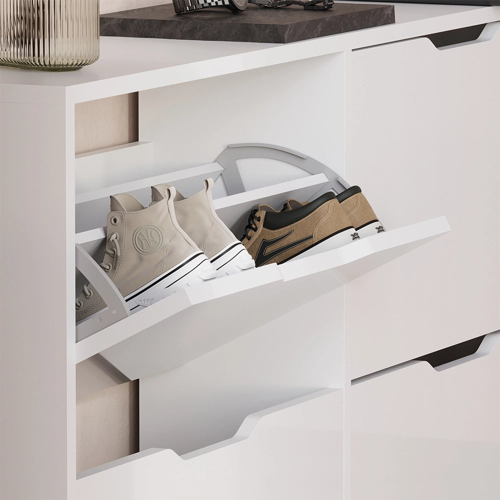 Vicco Scarpiera da ingresso Bianco/bianco lucido 116.6 x 72.5 cm con 4 scomparti
