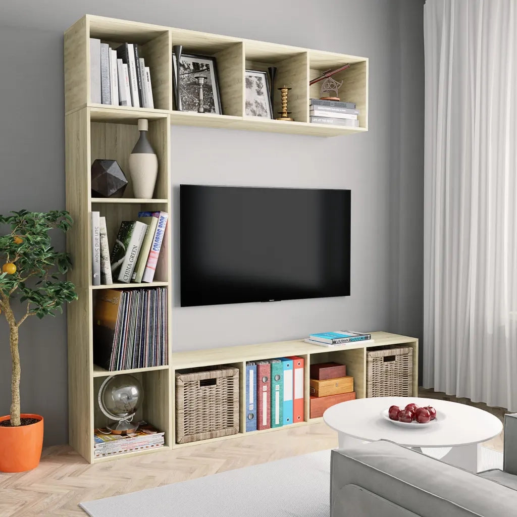 Set Mobili Libreria-Porta TV 3 pz Rovere Sonoma 180x30x180 cm
