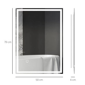 Specchio da bagno con LED, interruttore touch, montaggio verticale o orizzontale, bianco