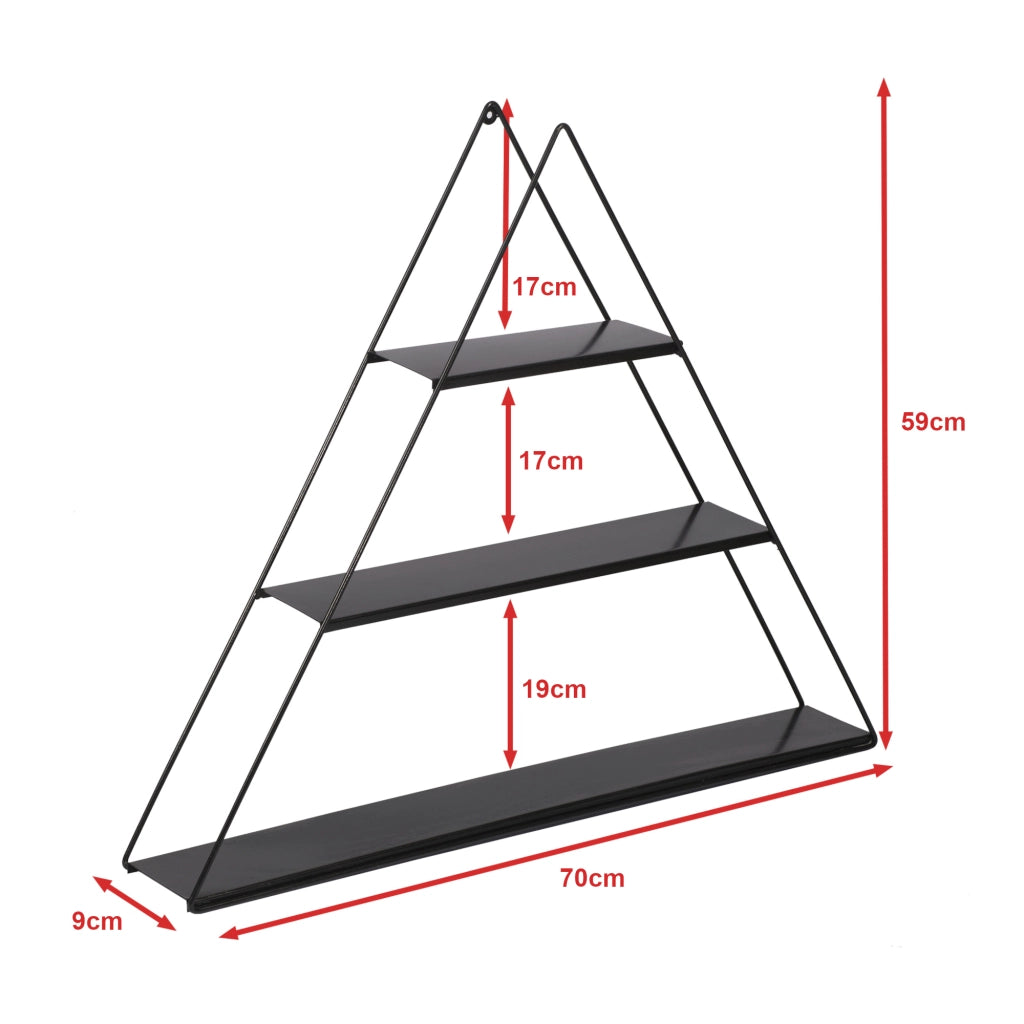 Scaffale Pensile a Forma di Piramide Consolle Triangolare a Muro con 3 Ripiani Mensola da Parete in Metallo 59 x 70 x 9 cm Nero [en.casa]