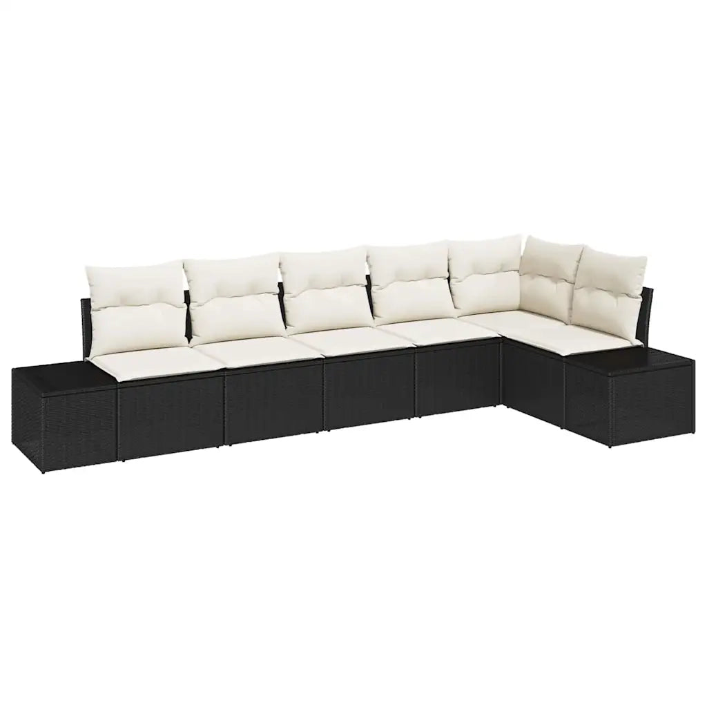 Set Divano da Giardino 6 pcs Nero e Crema polyrattan