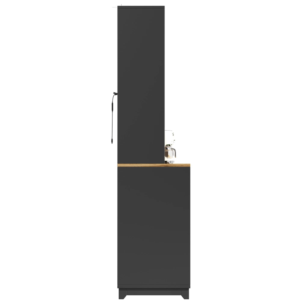 Credenza alta con ante in acrilico e LED, struttura in MDF e metallo, nero per cucina soggiorno e studio 120 × 40 × 180 cm