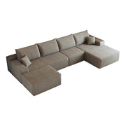Divano angolare modulare - con chaise longue - in tessuto a coste - camel - 270 × 175 × 83 cm