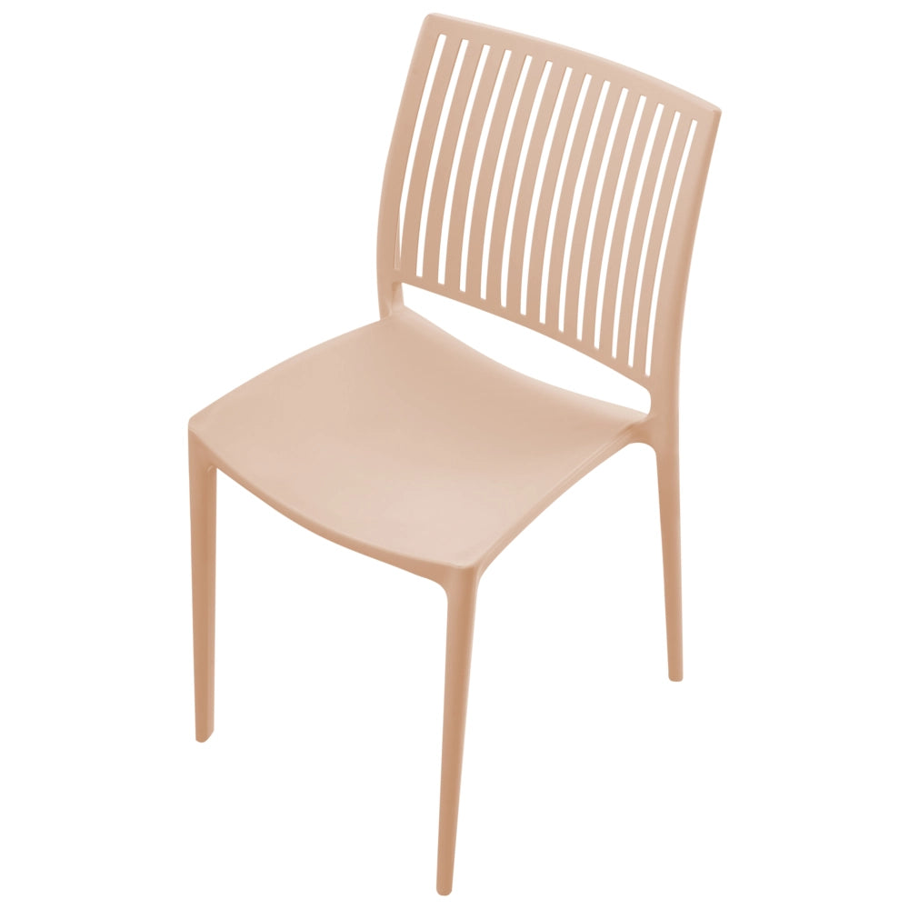 Set di 4 sedie da giardino in plastica sintetica, sedute da esterno impilabili color beige sabbia