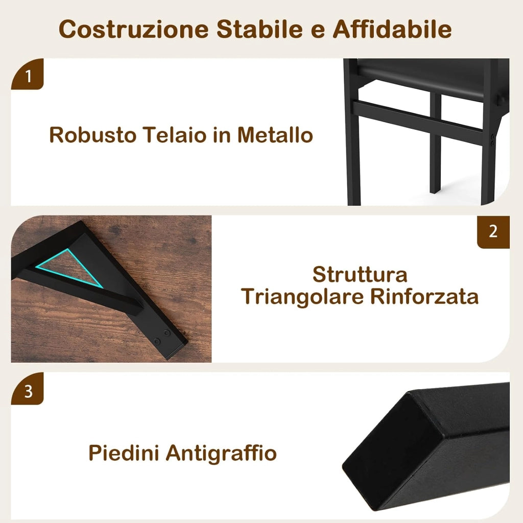 Set da Pranzo 5 Pezzi per 4 Persone, Tavolo da Cucina Industriale e 4 Sedie Imbottite in Pelle Finta con Gambe in Metallo, Set da Pranzo Salvaspazio per Piccoli Appartamenti e Angolo