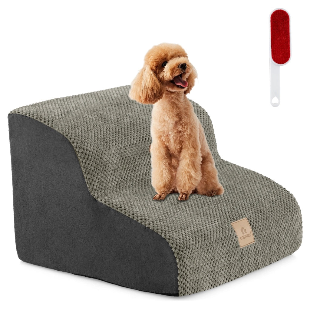 Rampa per cani con 2 scalini in schiuma-Scale per animali con copertura lavabile fondo antiscivolo Grigio