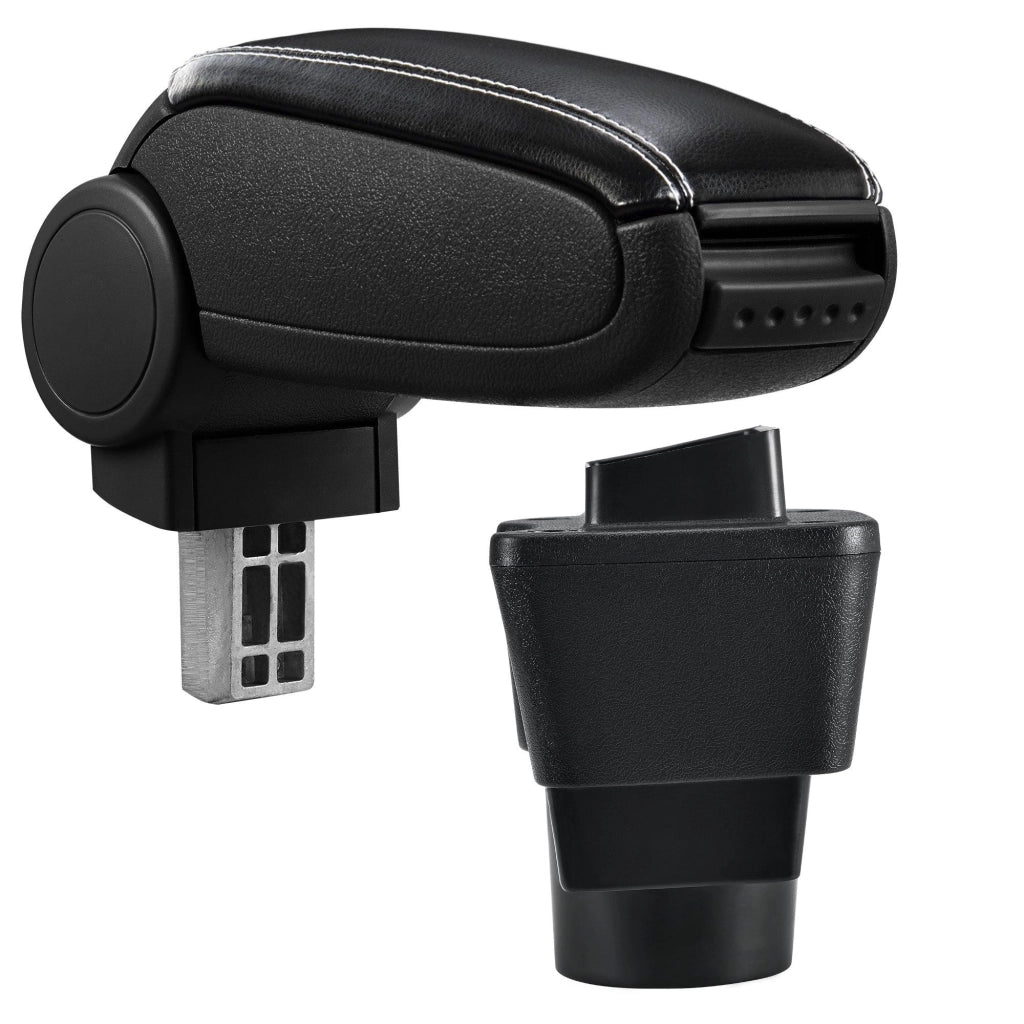 Bracciolo centrale per Toyota Yaris/Vitz con scomparto imbottito in similpelle nera con cuciture bianche 03_0000715