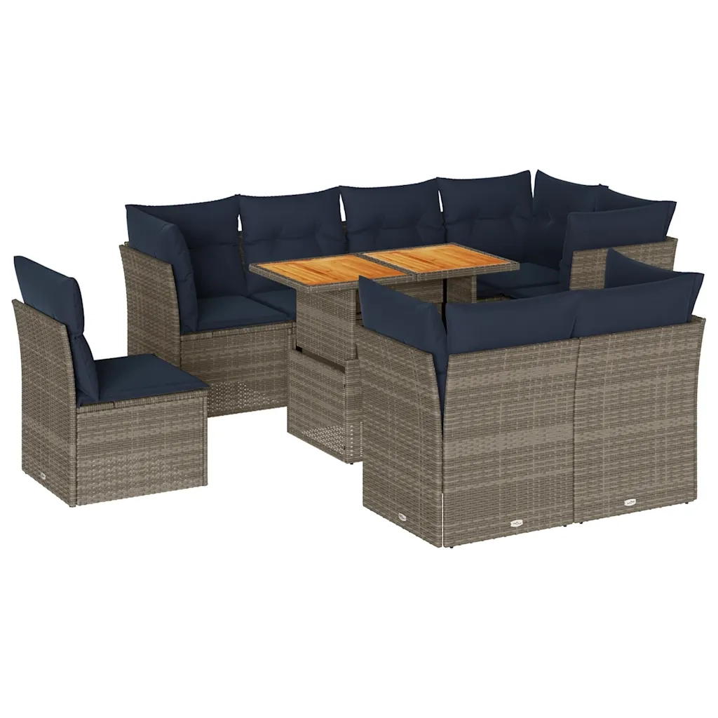 Set Divano da Giardino 9 pz con Cuscini Grigio in Polyrattan 3326945