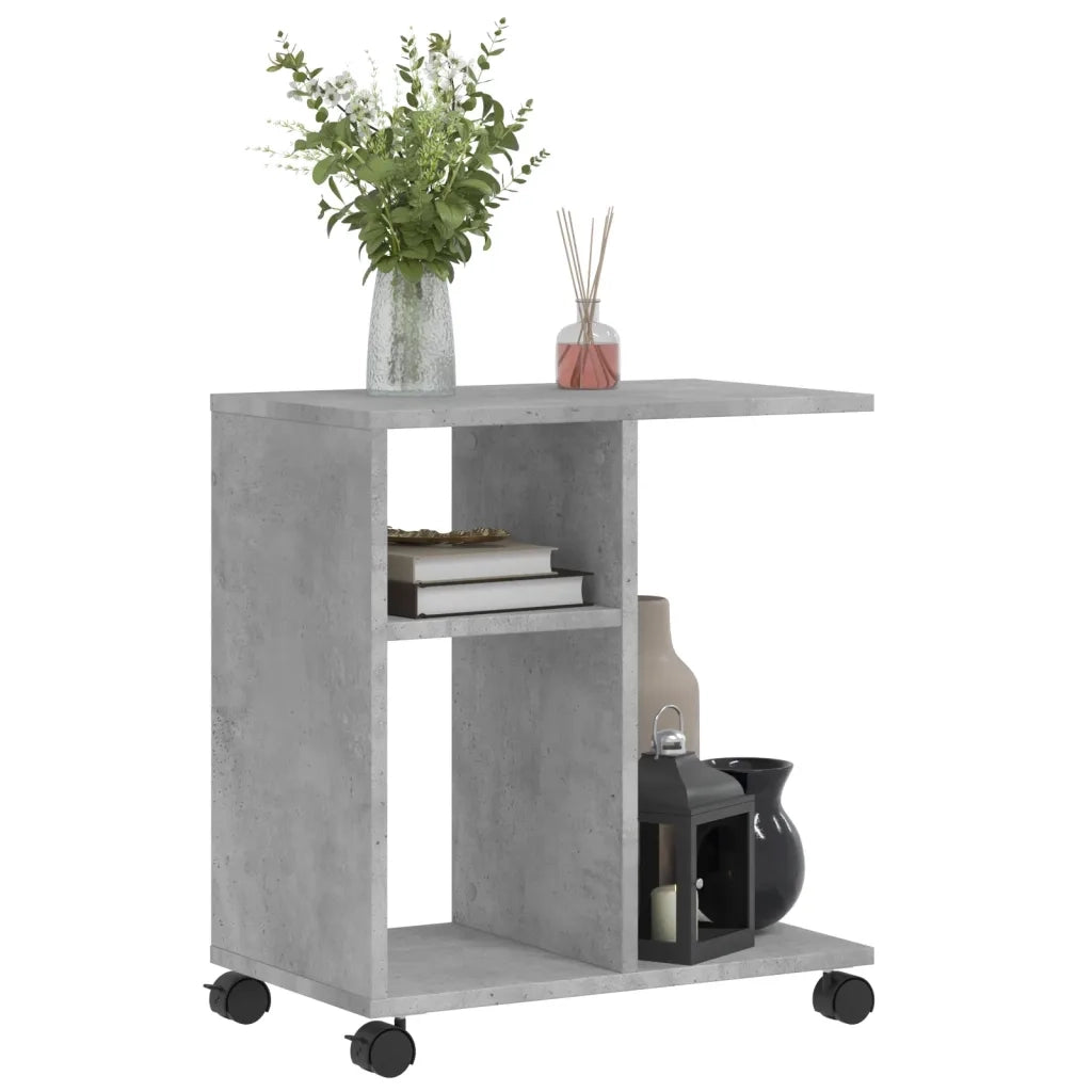 Tavolino con Ruote Grigio Cemento 50x30x55 cm Legno Multistrato 840572