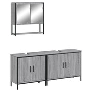 Set Mobili da Bagno | Armadio da bagno 3 pz Grigio Sonoma in Legno Multistrato