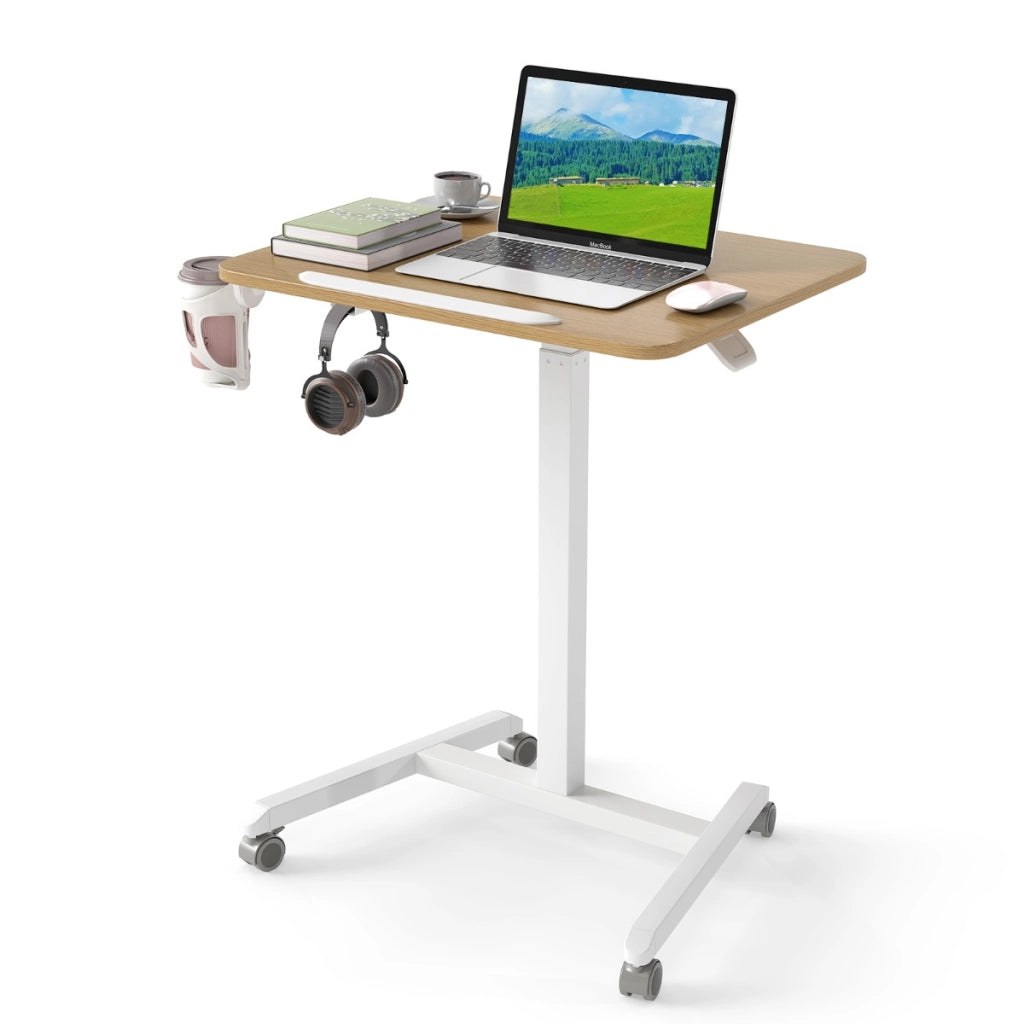 Tavolo pieghevole per laptop su ruote con piano inclinabile a 90¡ã, Tavolino regolabile in altezza Naturale