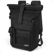 Borsa da Spalla Rolltop Uomo, 27L Borsa Grande Donna, Borsa da Scuola con Tasca per Laptop 17.3 Pollici, Borsa da Viaggio Borsa da Campeggio per Lavoro, Università, Viaggio, Sport e Tempo Libero (Nero Lucido)