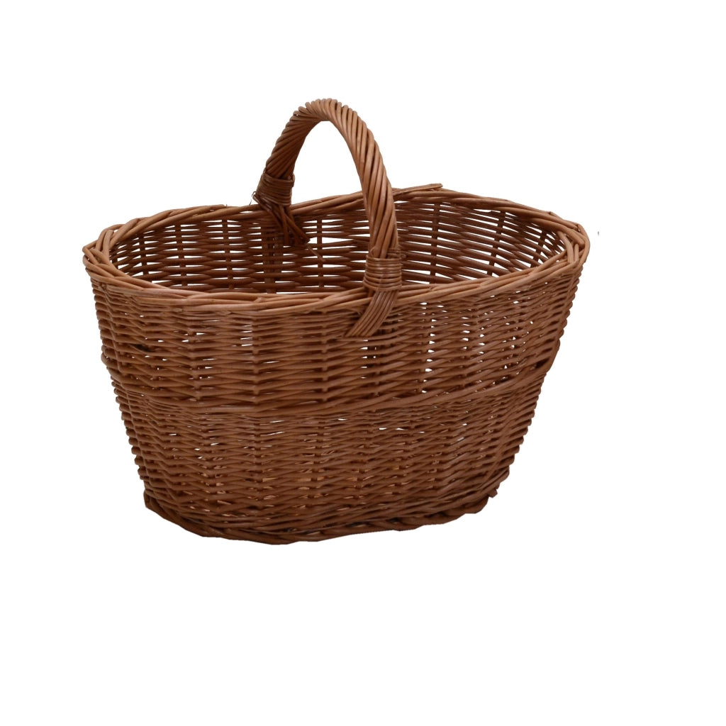 Cesto portalegna in vimini europeo manico basso grande ovale cm 55x35xh28/39