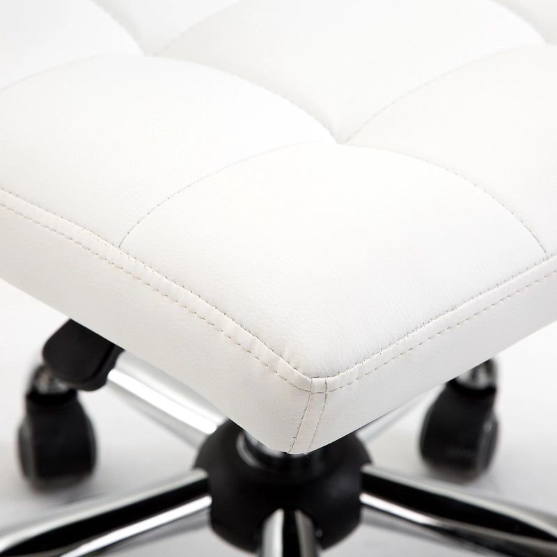 Chaise de bureau ergonomica girevole senza braccioli con altezza regolabile e ruote in similpelle bianca