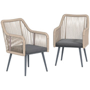 Set 2 Sedie da Giardino 54x65x80 cm con Cuscini e Braccioli in Acciaio e Rattan PE Grigio Scuro