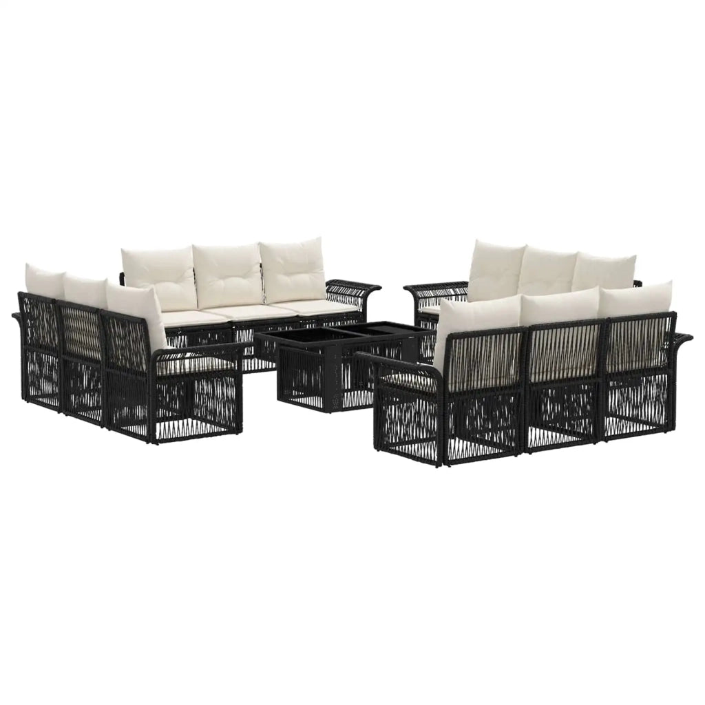 Set Divano da Giardino 13 pz Nero e Bianco Crema polyrattan 3436612