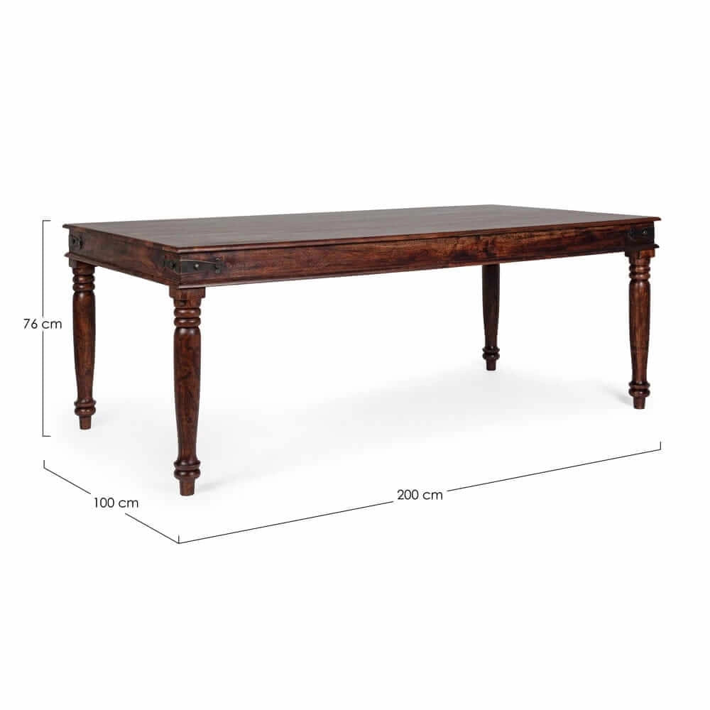 Tavolo da pranzo in legno di acacia massiccia gambe tornite stile etnico - MUMBAI