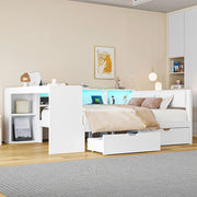 Letto Contenitore con Testiera Imbottita, LED e Cassetti ¨C MINIMAL ¨C Bianco 140x200