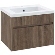 Mobile Lavabo Sospeso in Legno con Lavandino in Ceramica e Cassetto Soft Close ¨C zephmum ¨C Marrone Chiaro 60x30x