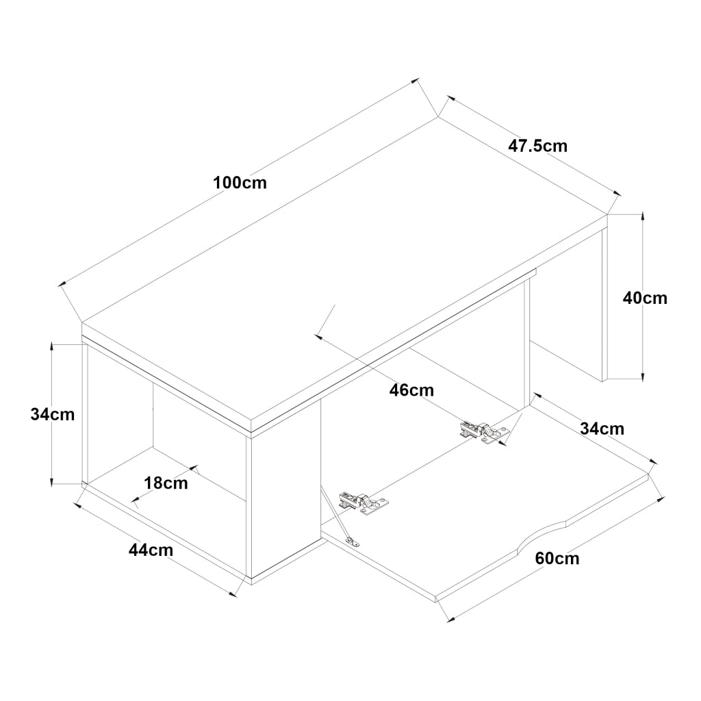 Tavolino laterale 100 x 48 x 40 cm effetto legno bianco 03_0010983