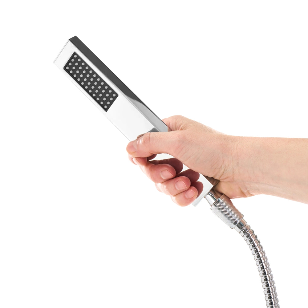 Set Doccia Miscelatore da Giardino per Esterni Moderno in Acciaio Inox Color Argento e Marrone Chiaro Surama