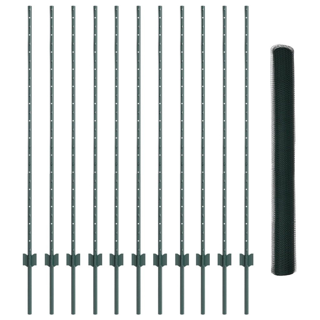 Posti per Recinzione 11 pz U-Channel Verde 140 cm Acciaio