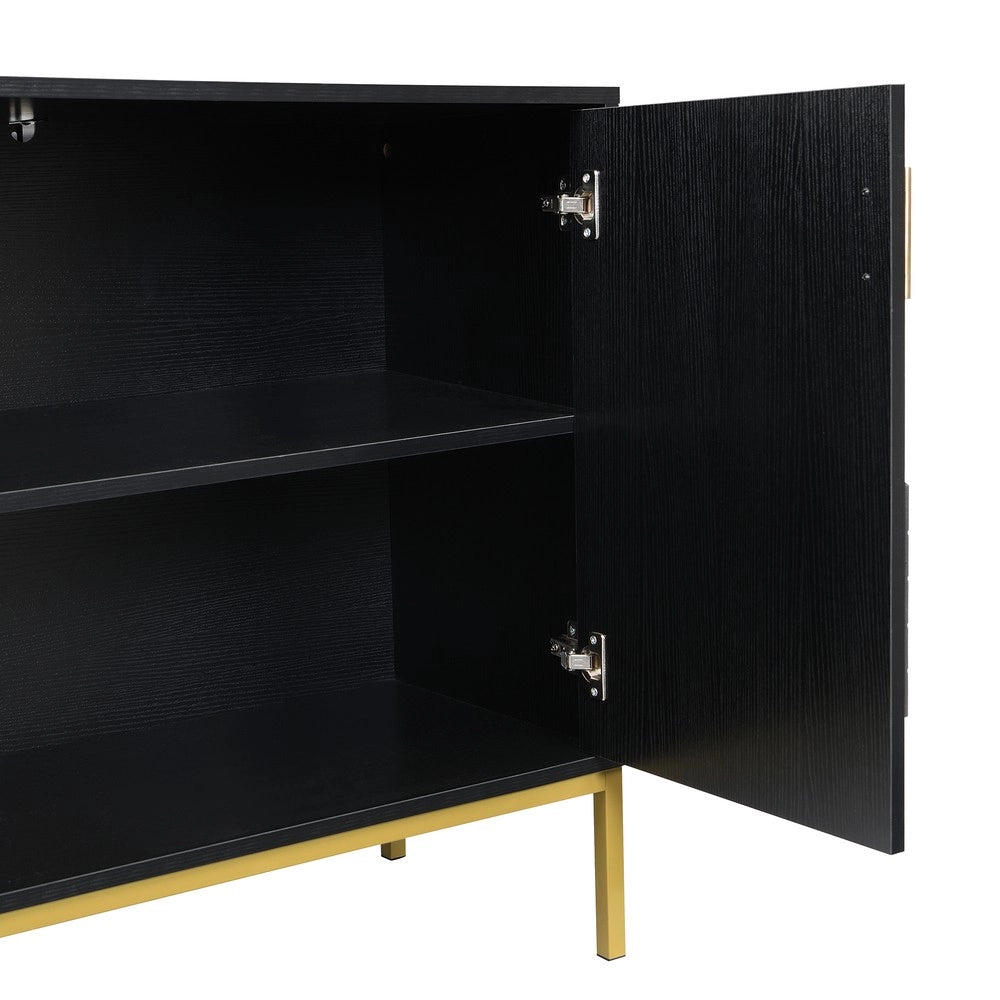 Credenza Moderna con 4 Ante ¨C MINIMAL ¨C Nero/Oro, MDF, Ripiani Regolabili