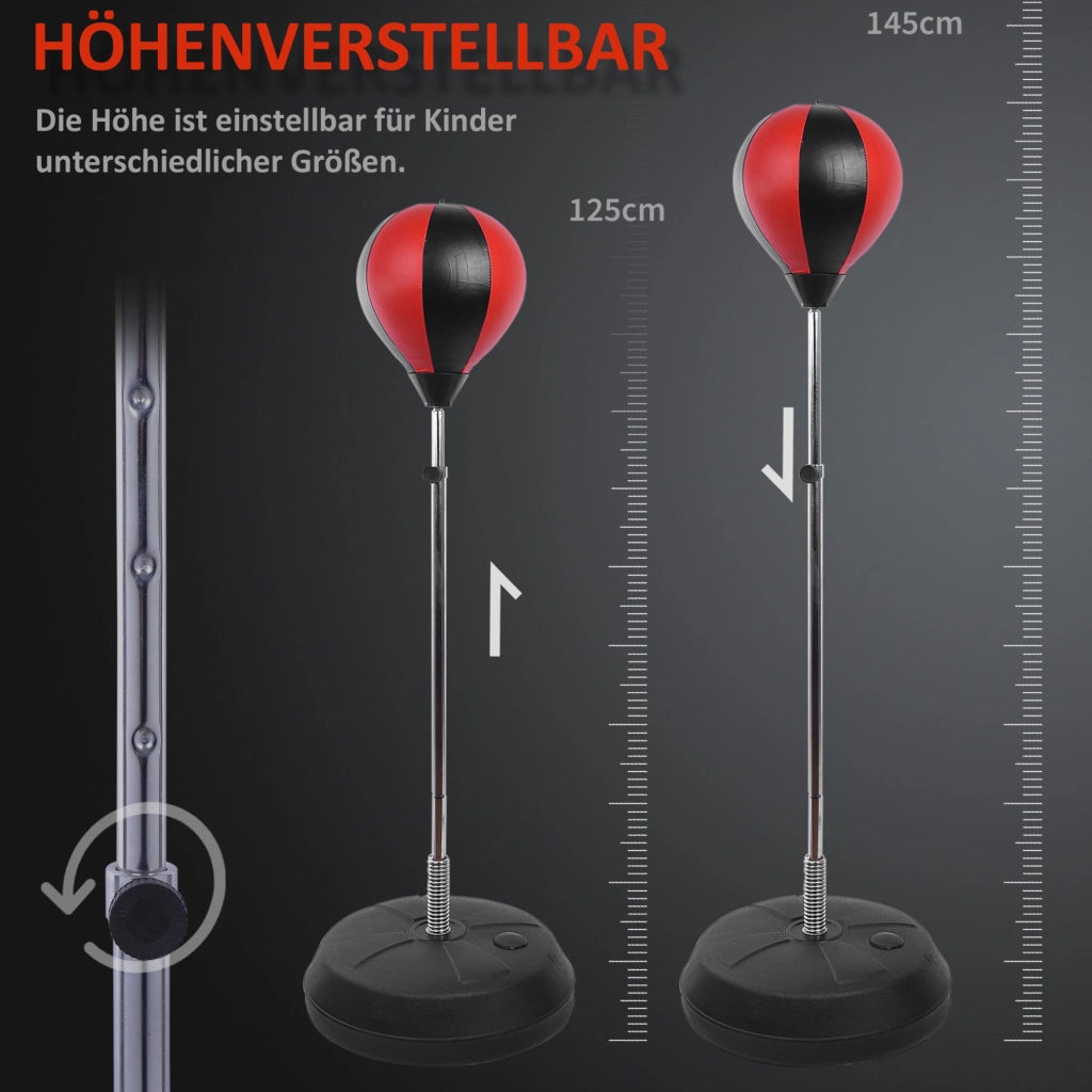 Set Punchingball con Supporto Regolabile in Altezza 125-145cm, Guantoni e Pompa per Professionisti e Principianti