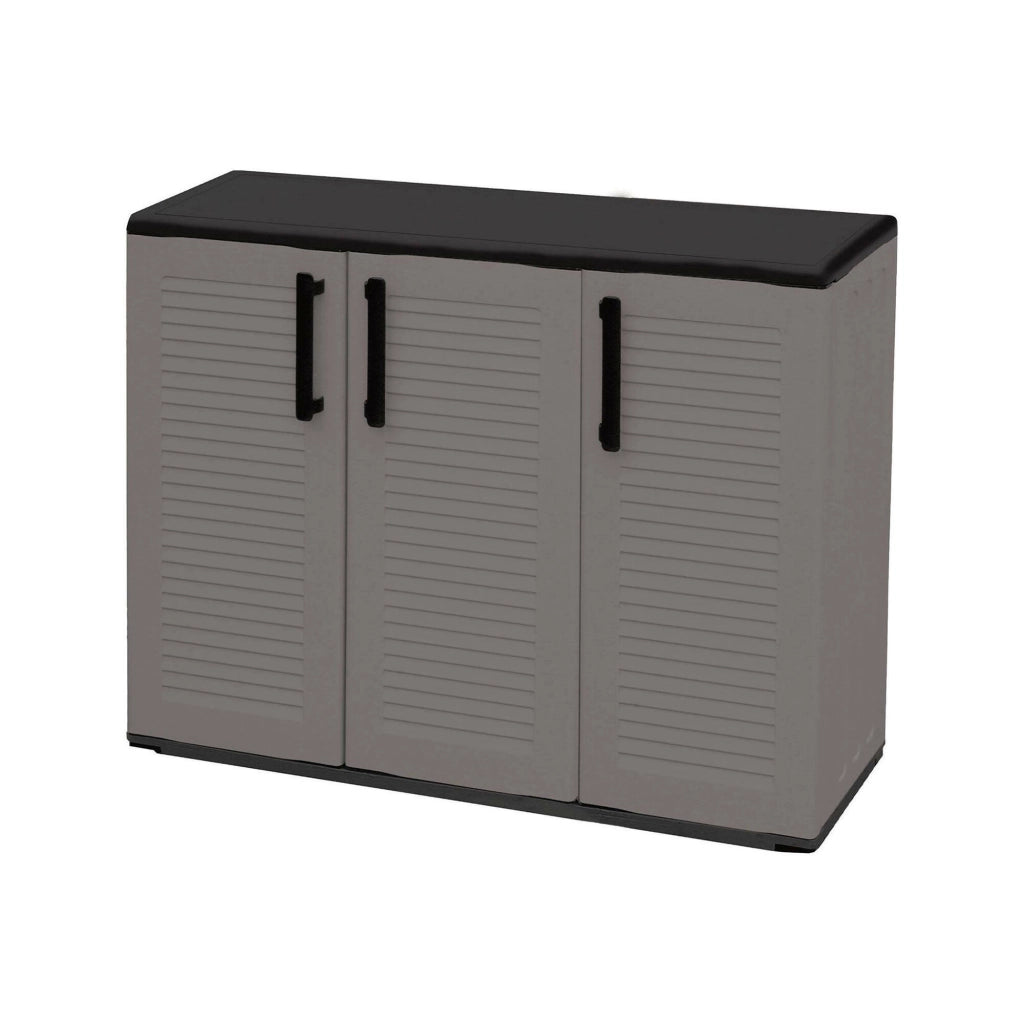 Armadio multiuso da esterno o Aranka, Mobile a 3 ante e 1 ripiano in polipropilene, 100% Made in Italy, cm 102x37h84, colore Grigio