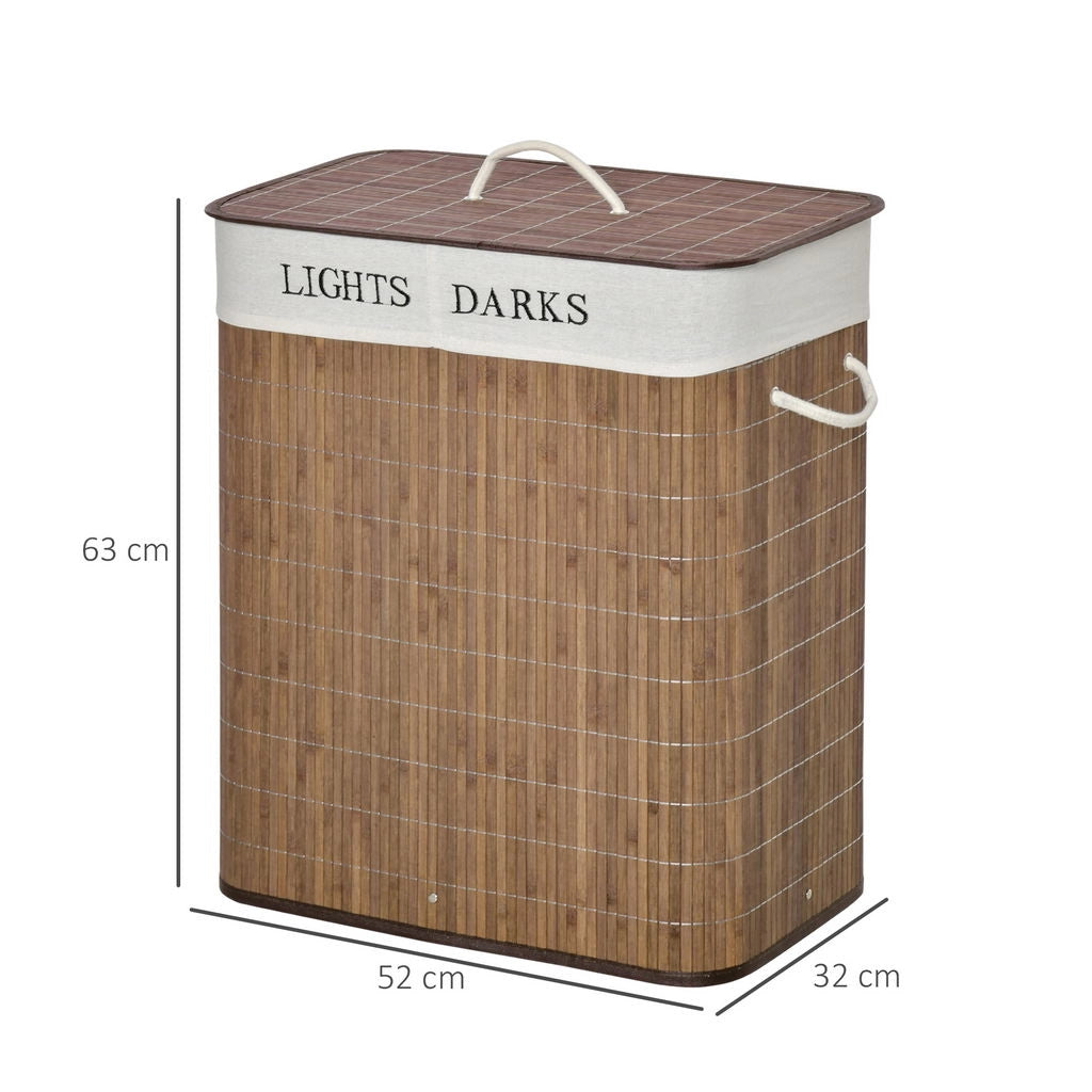 CESTO PER BIANCHERIA IN BAMBÙ DA 100 LT CON 2 SCOMPARTI + COPERCHIO E MANIGLIE COLOR MARRONE