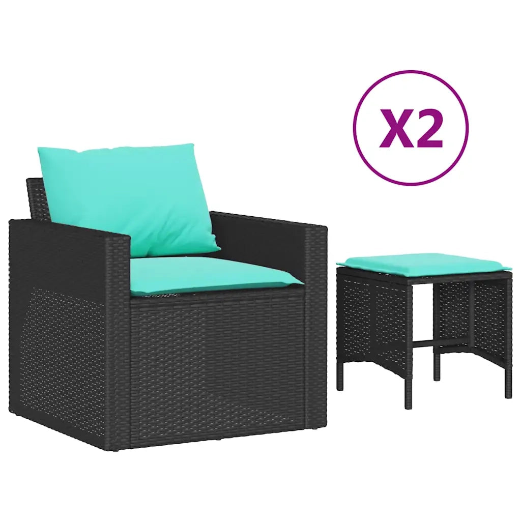 Set Divani da Giardino 4 pz | Set Salotto da Giardino con Cuscini Nero in Polyrattan