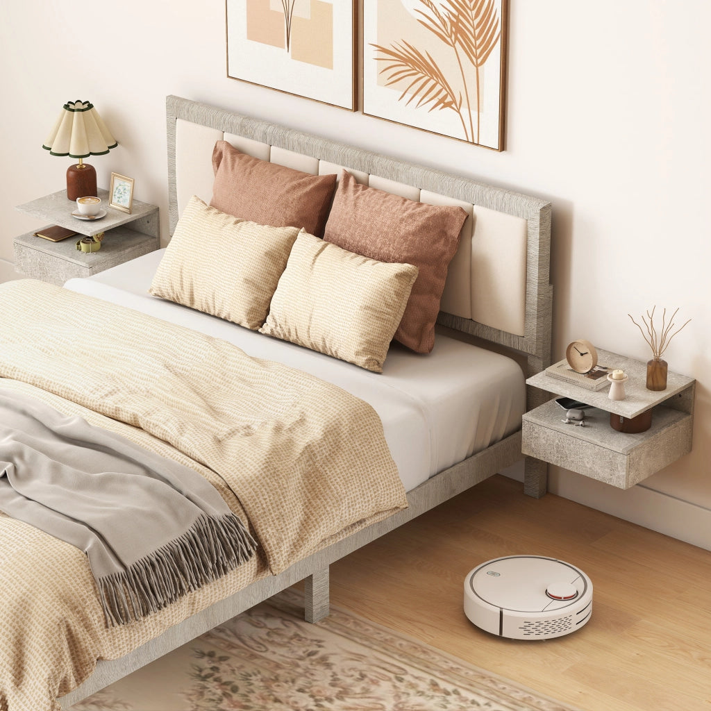 Comodini Sospesi con Cassetto e Mensola ¨C Zephmum ¨C 35x32x22.5 cm Grigio Cemento