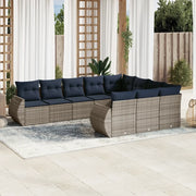 Set Divani da Giardino 10 pz con Cuscini Grigio in Polyrattan 3221890