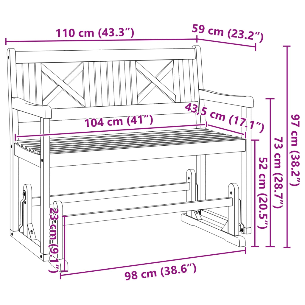 Panchina Oscillante da Giardino 110x59x97 cm Legno Massello Acacia