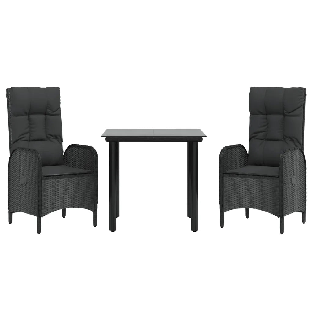 Set da Pranzo da Giardino 3 pz con Cuscini Nero in Polyrattancod mxl 100443