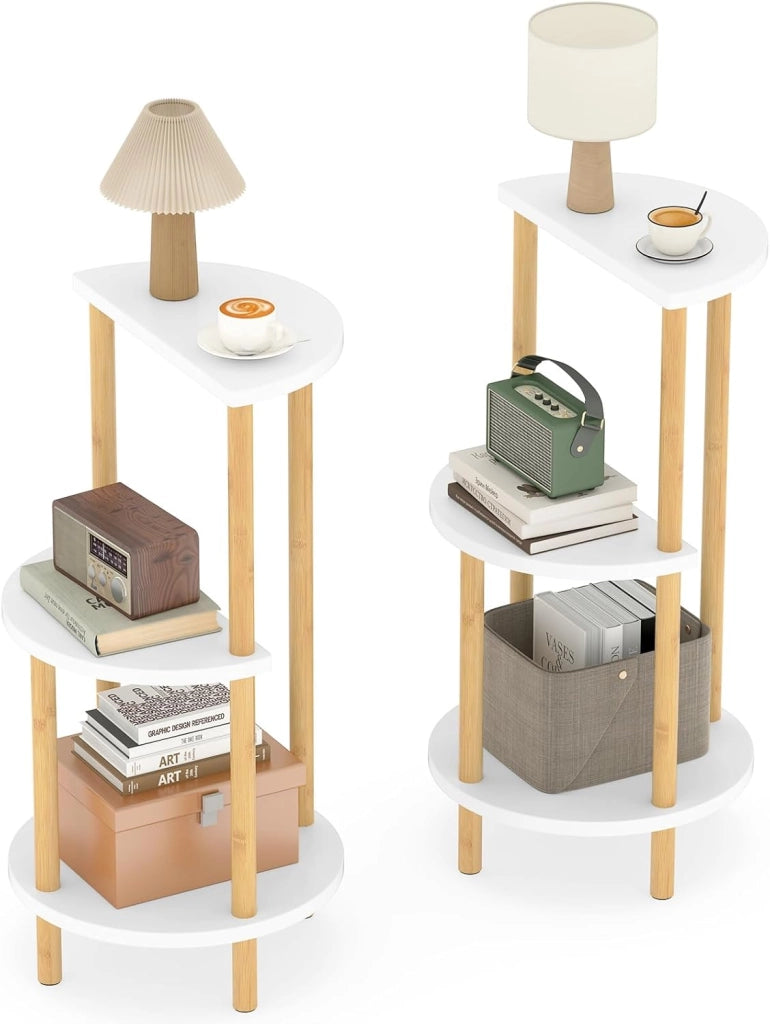 Set di 2 Tavolini da Salotto, Tavolino Laterali Circolari a 3 Ripiani con Struttura in Bamboo, Tavolino Basso da Divano e Letto per Soggiorno e Camera da Letto