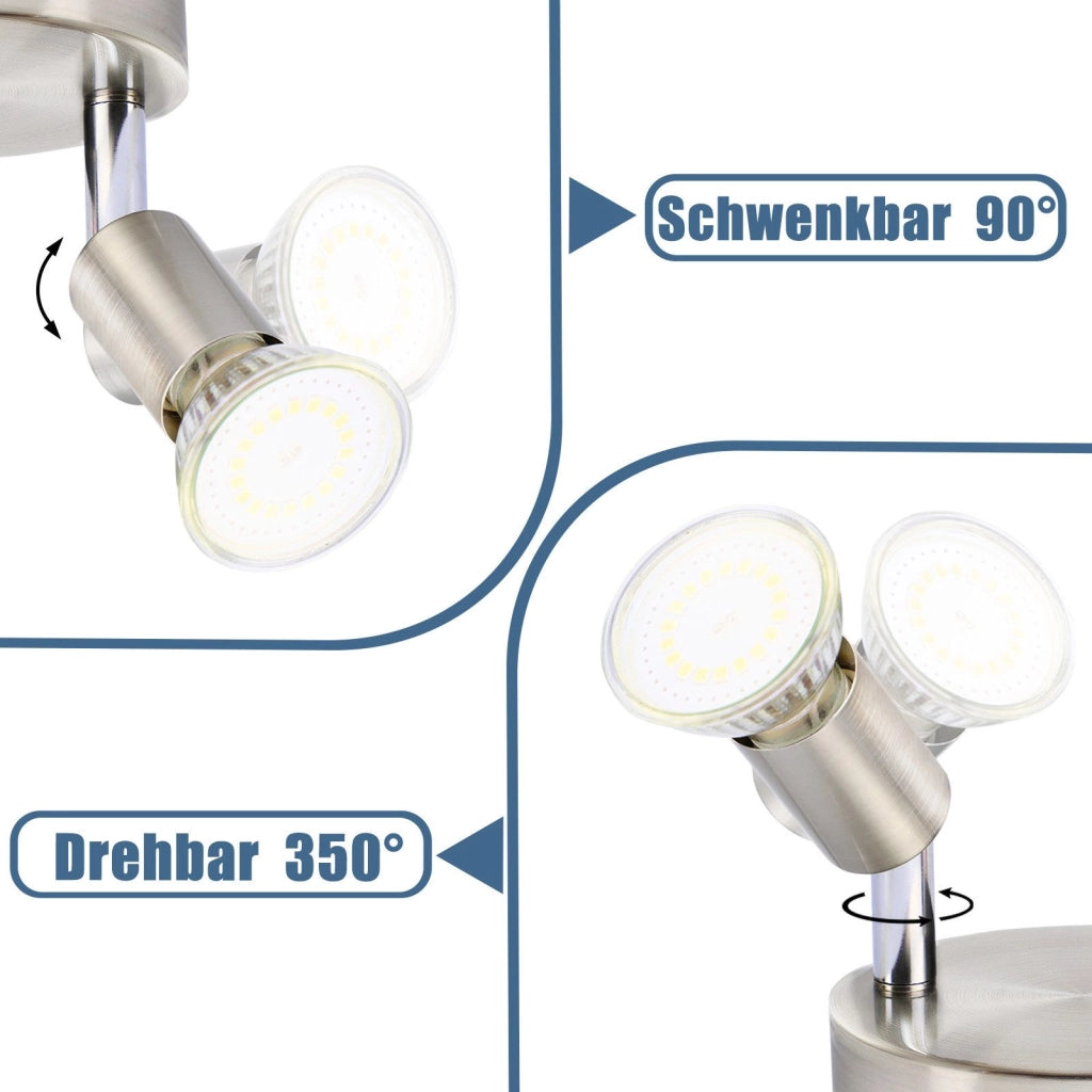 ZMH Faretto da soffitto 4 luci GU10 metallo nichelato regolabili 350° stile moderno max 25W
