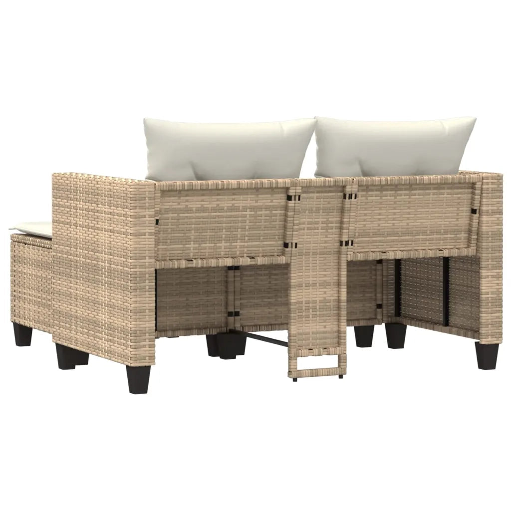 Divano da Giardino 2 Posti con Sgabelli-Sofa da Giardino-Divano da esterno Beige in Polyrattan 806885