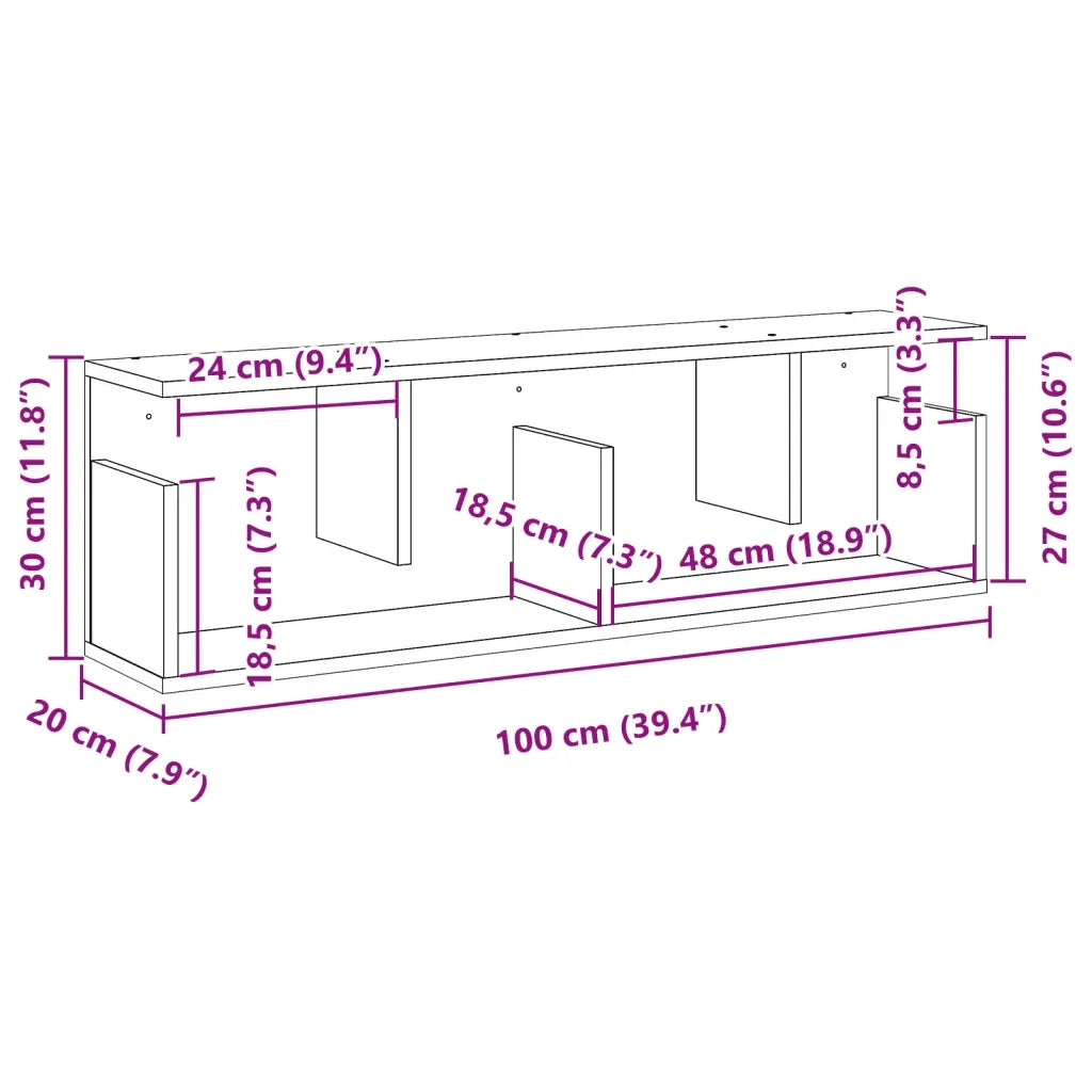 vidaXL Mobile a Parete 100x20x30cm Rovere Marrone in Legno Multistrato