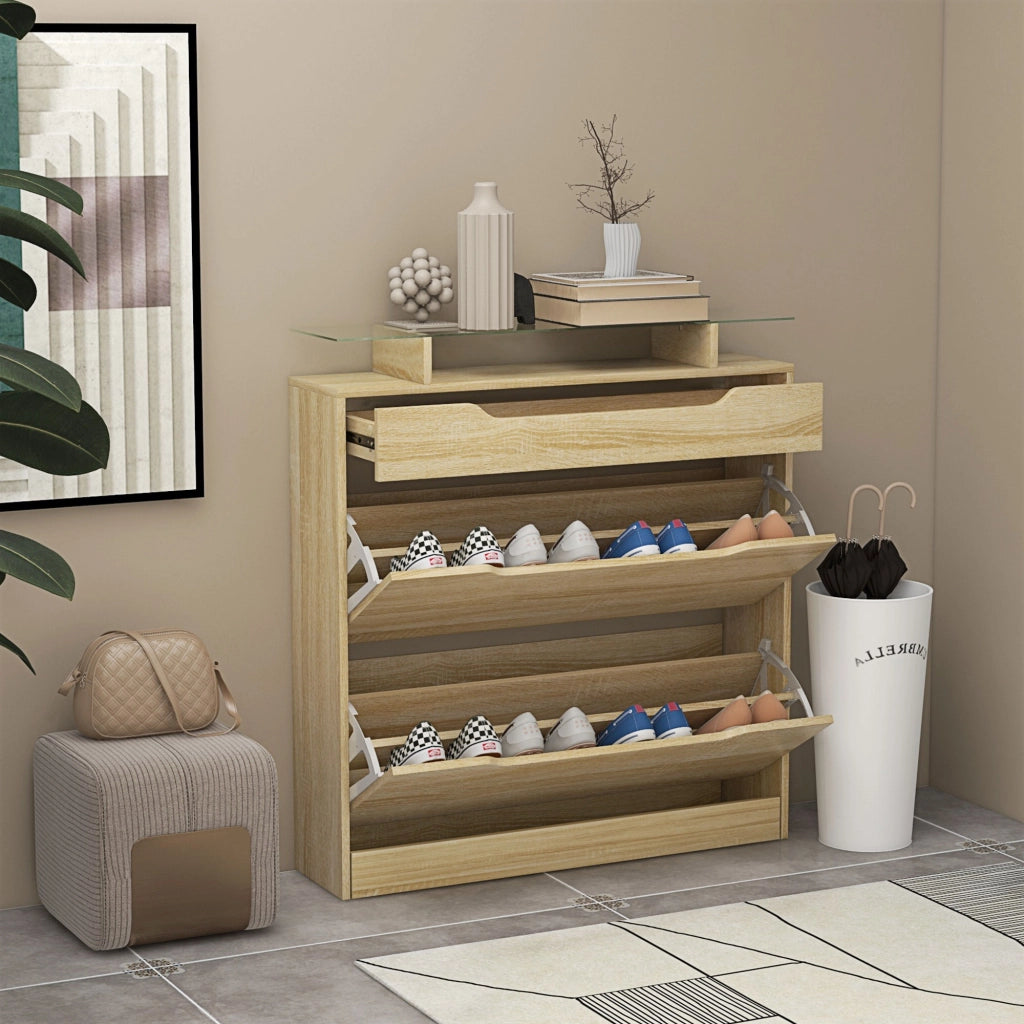 Armadio per Scarpe con 2 Antine Ribaltabili e 1 Cassetto Scorrevole ¨C zephmum ¨C Bianco 80x35x120 cm