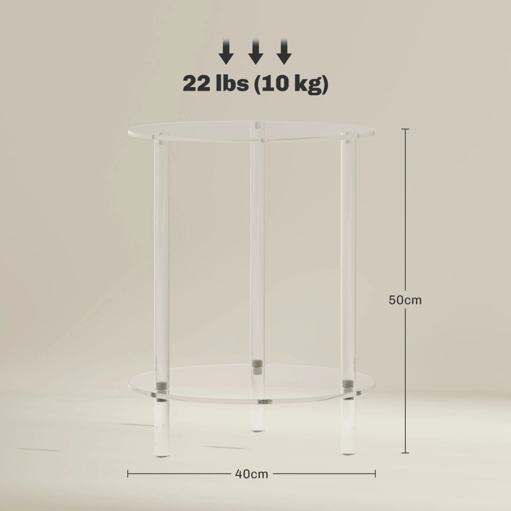 Tavolino da Soggiorno Rotondo a 2 Livelli Ø40x50 cm in Acrilico Trasparente