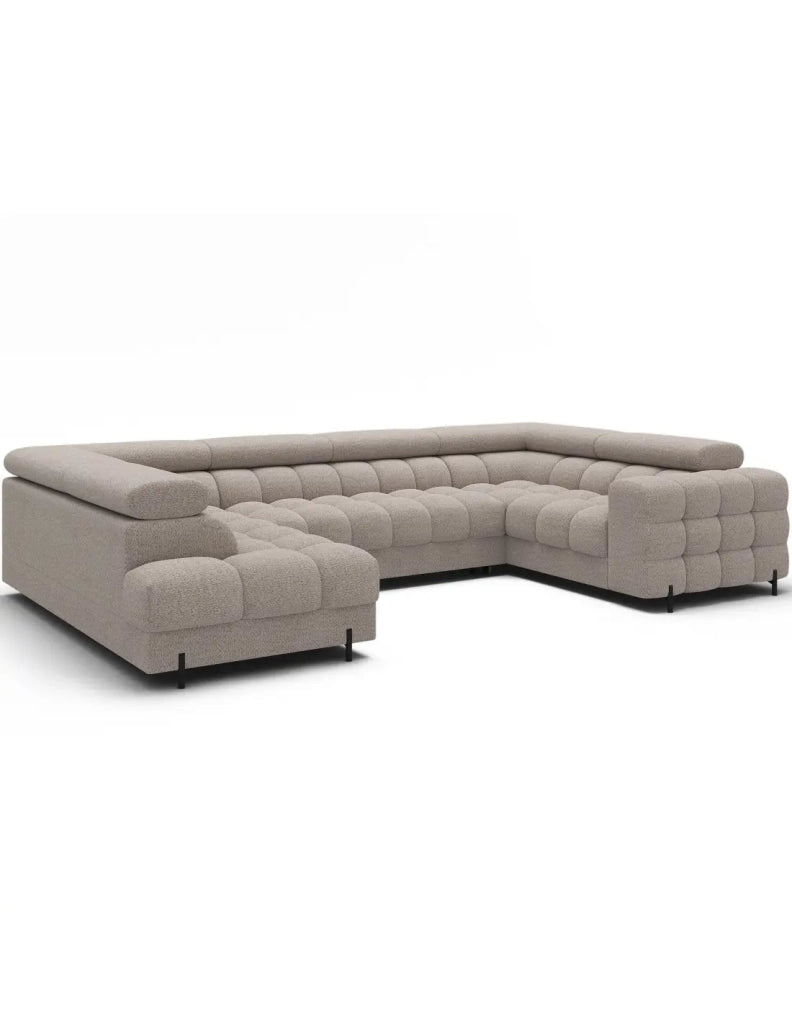 Divano panoramico convertibile FACTORY 3 posti beige – angolo sinistro con contenitore