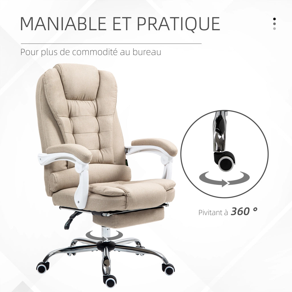 Sedia da ufficio con poggiapiedi, schienale reclinabile e braccioli imbottiti ¨C Minimal ¨C Lino beige