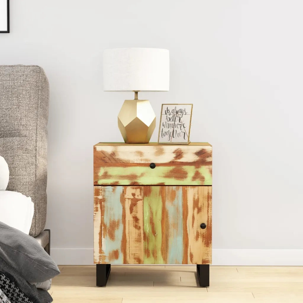 Comodino | Armadio da Notte | Mobiletto da notte 50x33x60cm Legno Massello Recupero e Legno Multistrato
